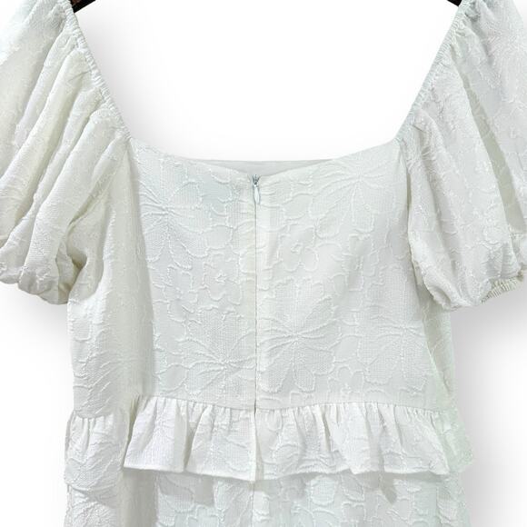 Lulus Striking Beauty White Floral Jacquard Puff Sleeve Mini Dress Size Large - Picture 7 of 11